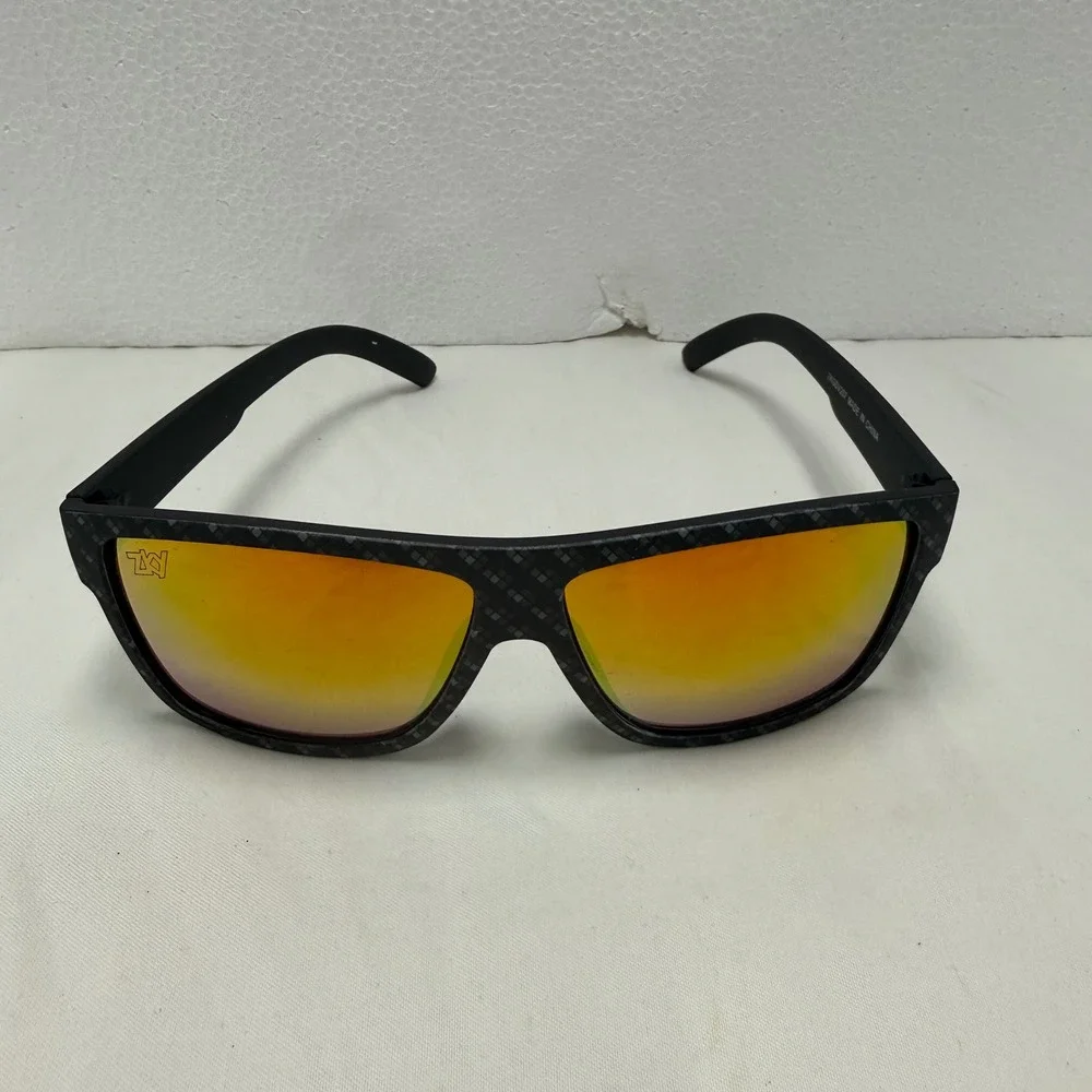 ZKY Sunglasses Mens OS Black Orange ZKGDV207 Flat Top Sport Carbon Fiber Pattern